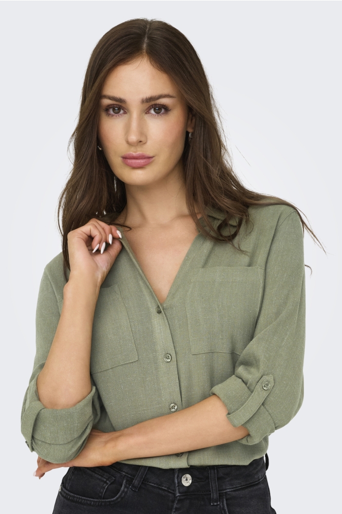 ONLYASMIN-SIESTA LS LINEN BL SHIRT 15349102 DEEP LICHEN GREEN